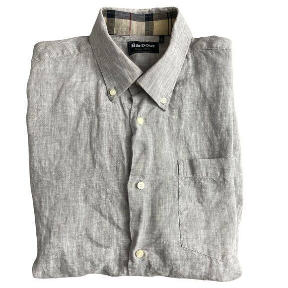 Barbour Other - Barbour Dress Tartan Linen Shirt Mens Large Gray Check Cuff Kenneth Button Up